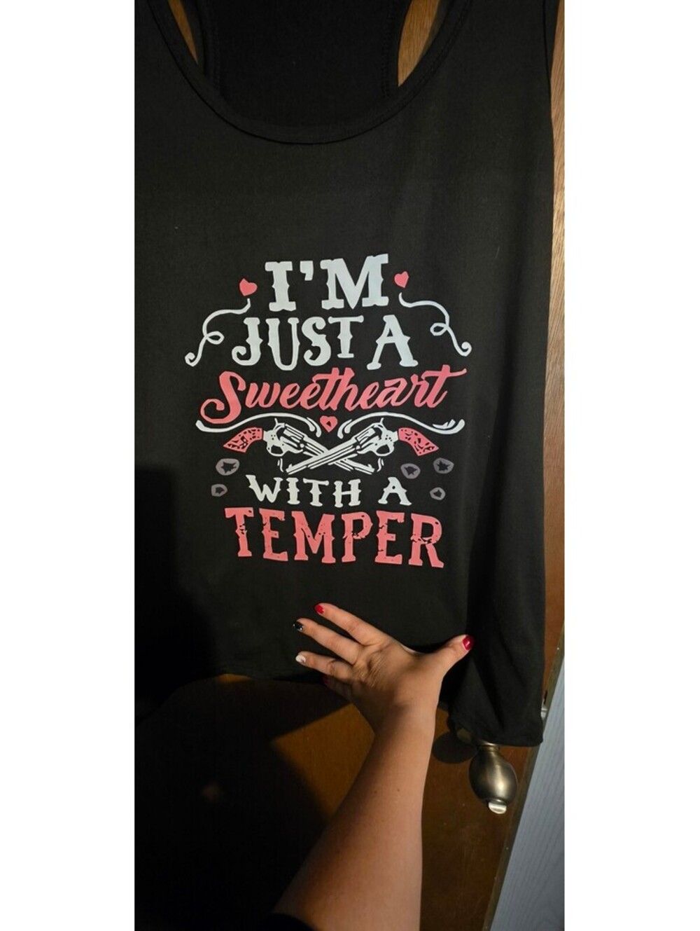 Black Racerback Tank Top with 'I'm Just a Sweetheart with a Temper' Graphic - Picture 2 of 3